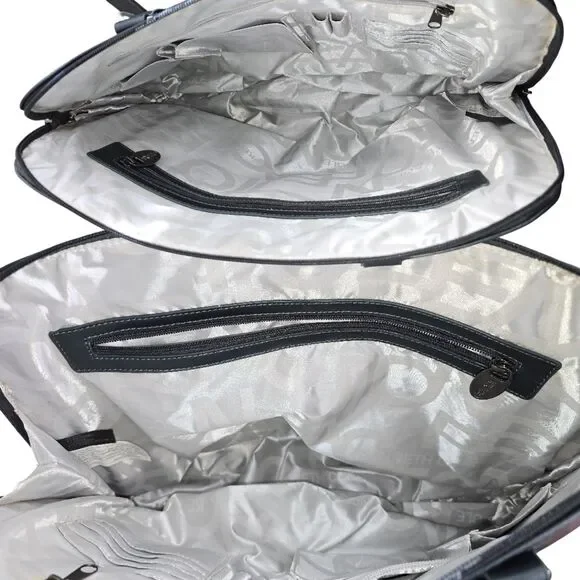 Kenneth Cole Reaction Laptop Tote Steel Blue Leather Work Business Carryall Bag - Picture 4 of 9